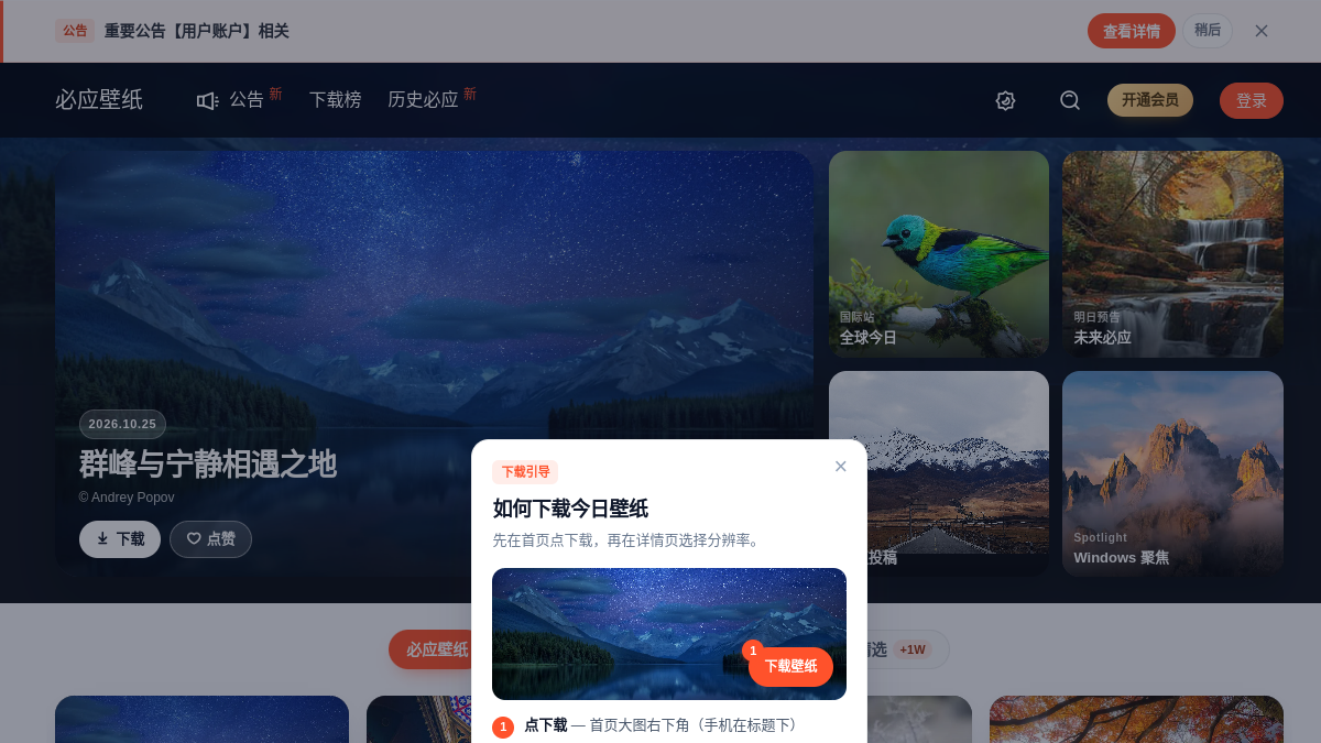 超高质量的必应壁纸与必应美图 网站预览截图